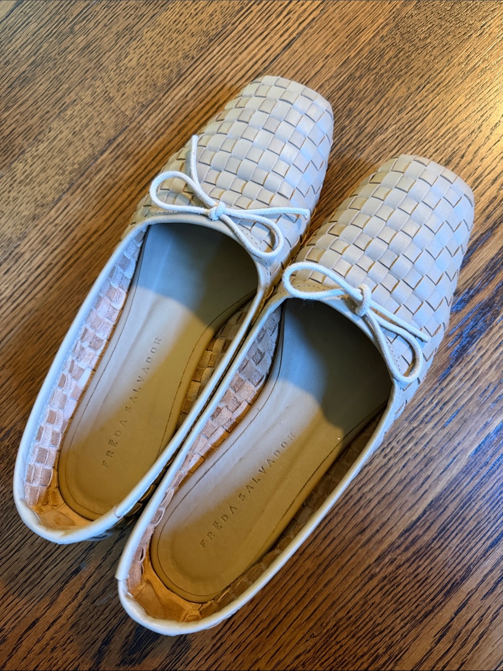 Freda Salvador Woven Cream Bow Loafer Flats